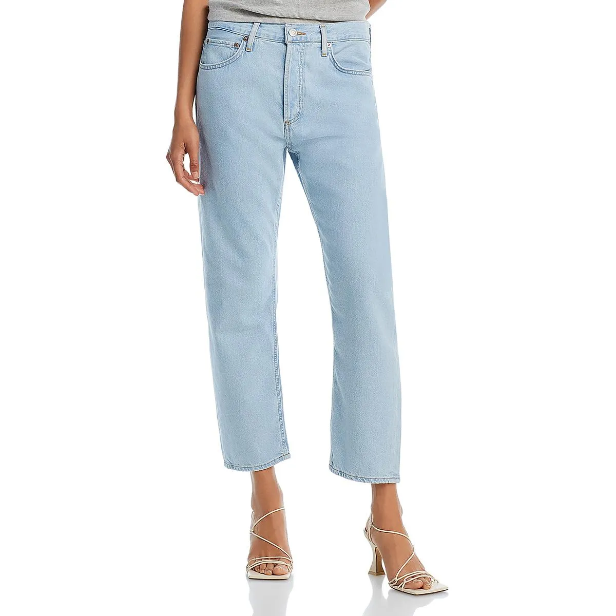 Agolde Womens High Rise Light Wash Cropped Jeans