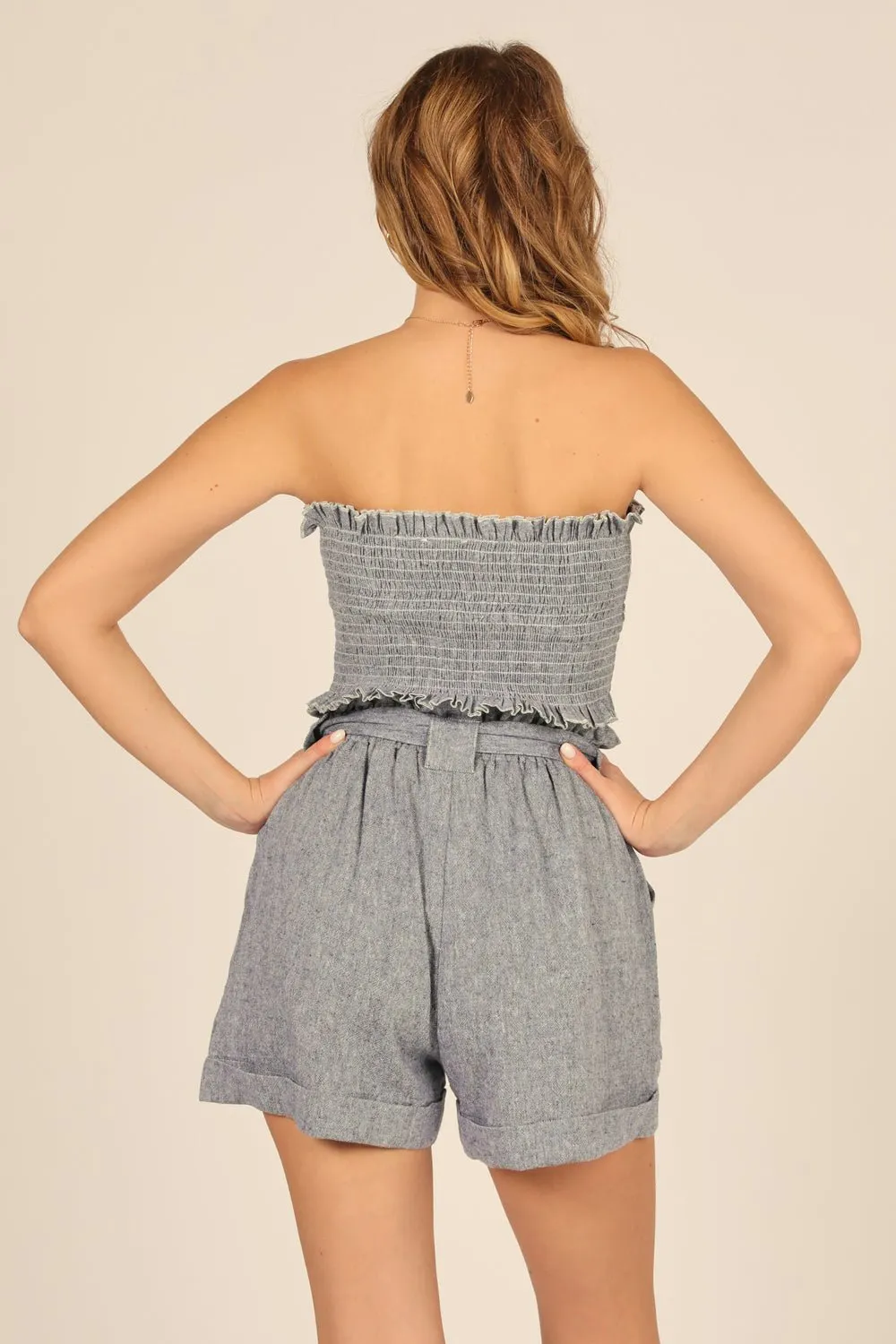 Captain Blue Stripe Linen Blend Smocked Bandeau