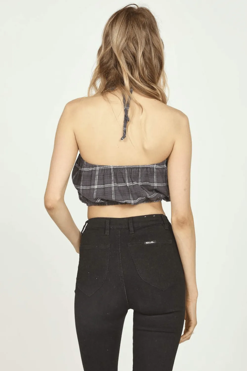 Grey Plaid Flannel Halter Bandeau