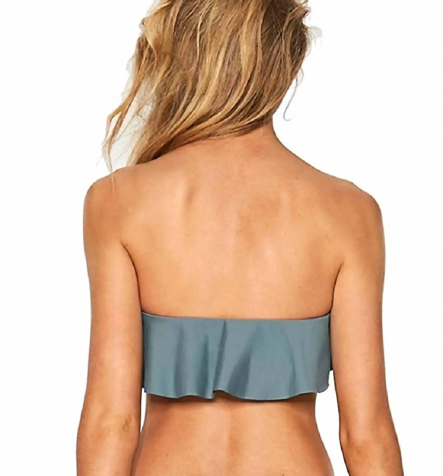 Lynn Sensual Solids Swimsuit Bandeau Ruffle Top In Slated Glass Gray