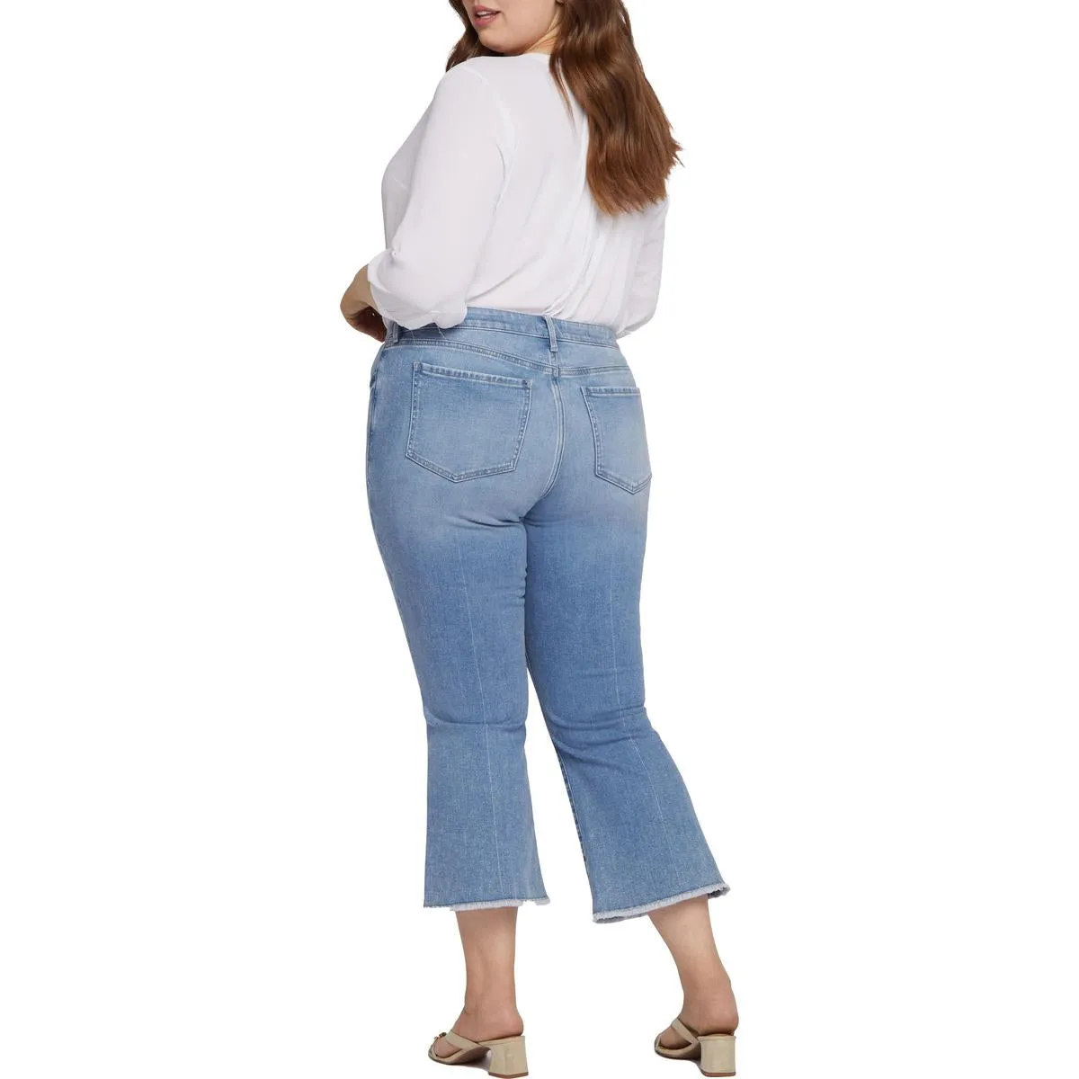 NYDJ Womens Plus Frayed Hem Cotton Flared Jeans