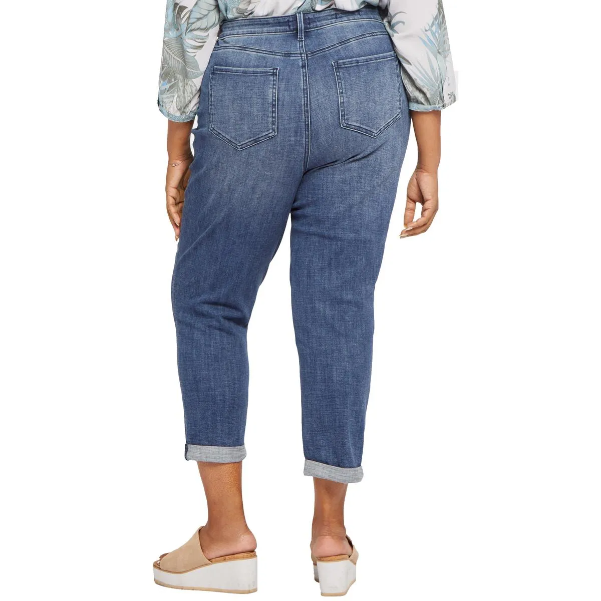 NYDJ Womens Plus Margot Girlfriend Cuffed Distressed High-Waist Jeans