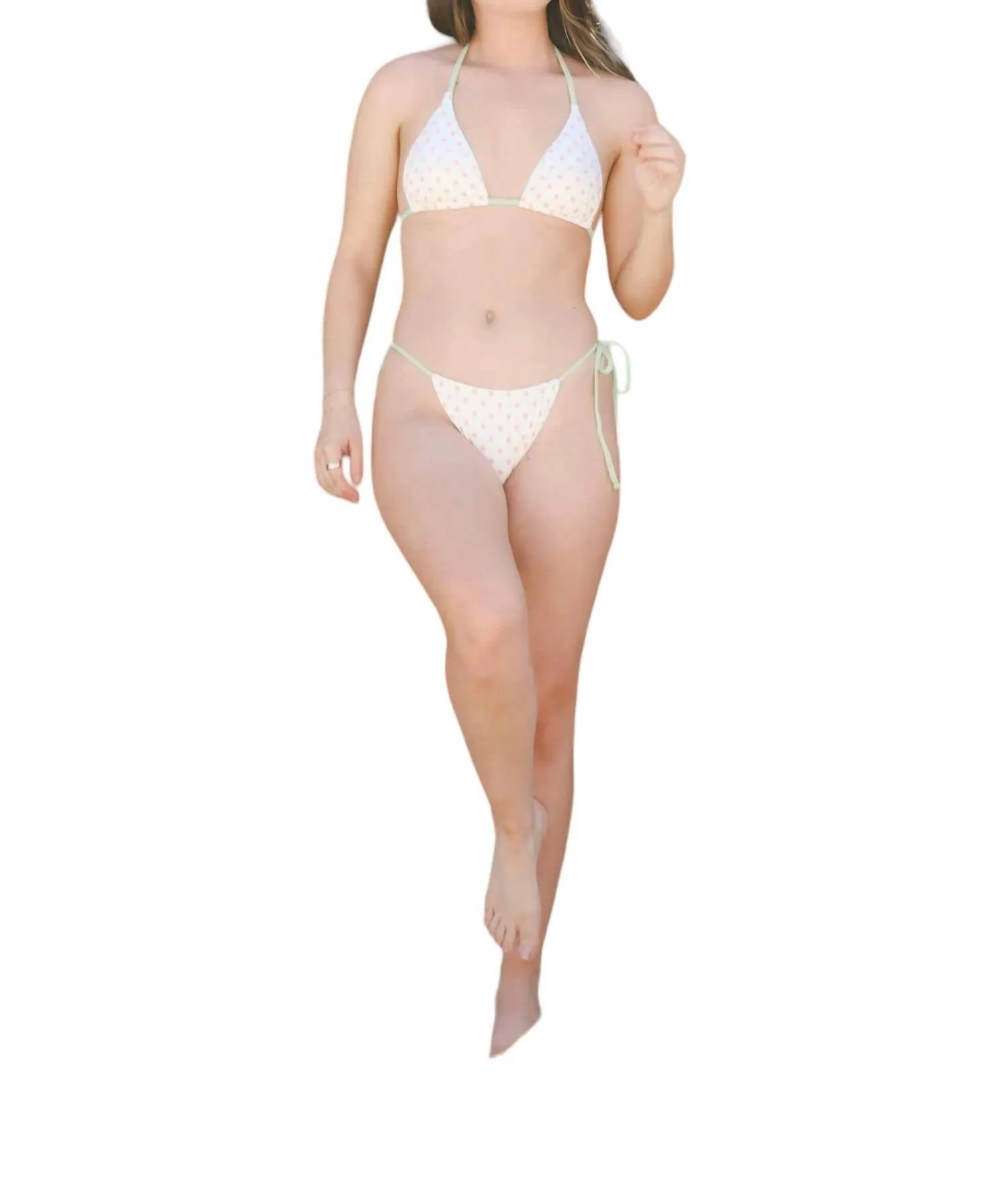 Palm Bikini Top In Dotted Pink