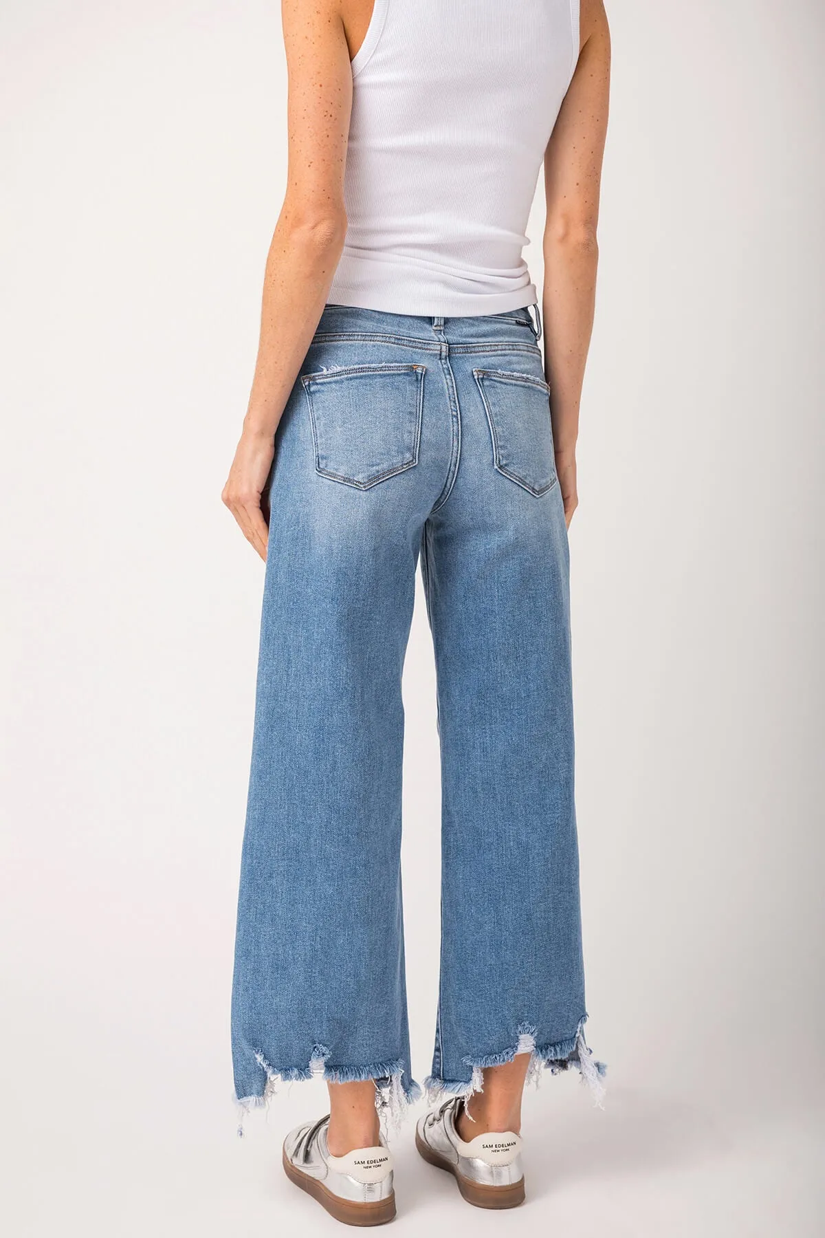 Risen Bobbie Rise Step Hem Crop Wide Leg Jeans