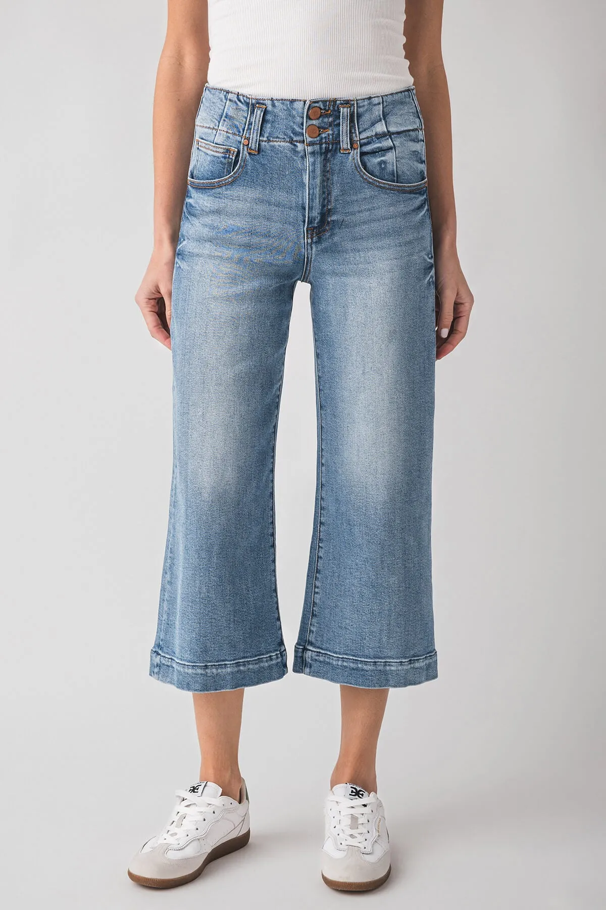 Risen Nora High Rise Double Button Crop Wide Leg Jeans